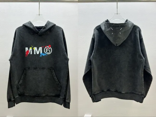 Maison Margiela MM6 Paint Splatter Washed Denim Hoodie - 1