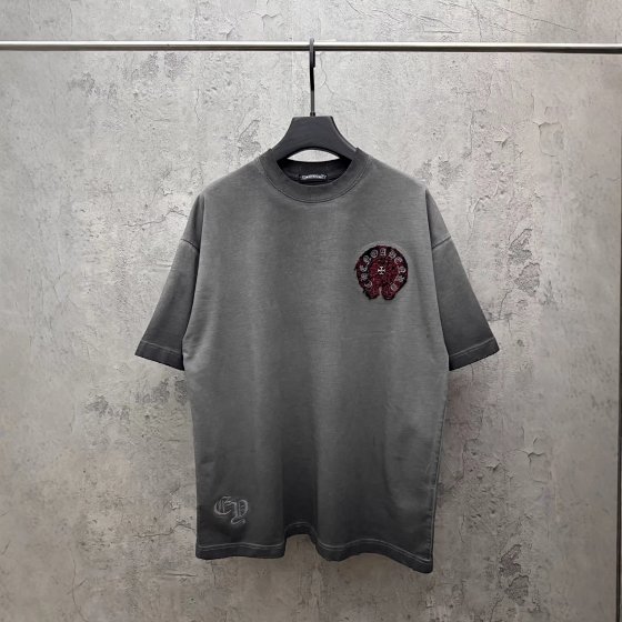 Chrome Hearts Classic American Short Sleeve Sanskrit Horseshoe Embroidery Loose Fit Unisex Crew Neck T-Shirt