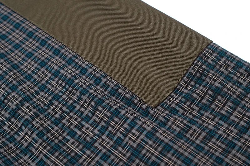 Design Patchwork Plaid Shirt in Red-Brown and Beige - 7