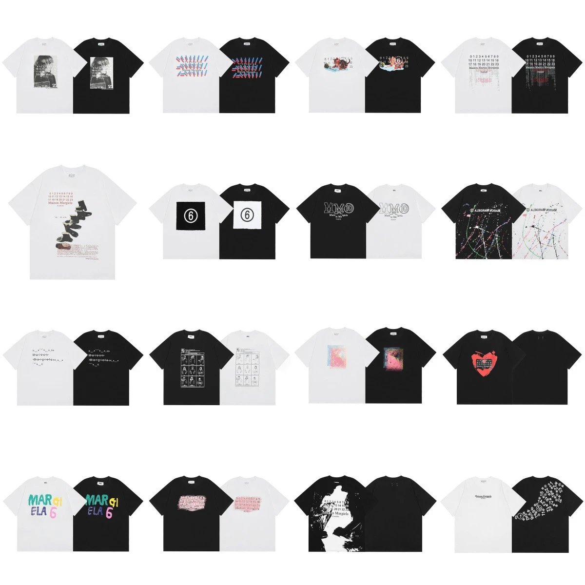 Maison Margiela Black and White Graphic T-Shirt Collection
