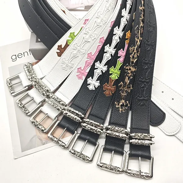 Chrome Hearts Cross Motif White Leather Belt - 4