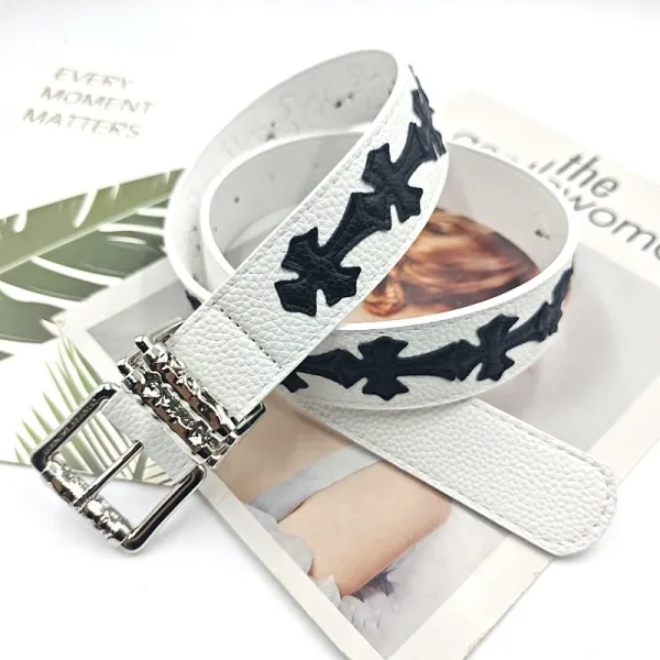 Chrome Hearts Cross Motif White Leather Belt - 1