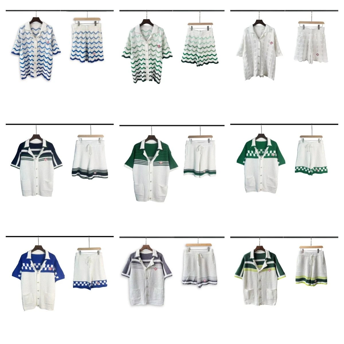 Knit Button-Up Top and Shorts Sets in Various Colors