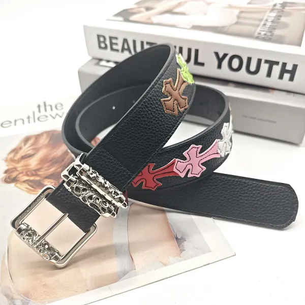Chrome Hearts Cross Motif White Leather Belt - 7