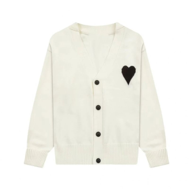 White with a black heart【A 05 Jacquard cardigan】 SKU image