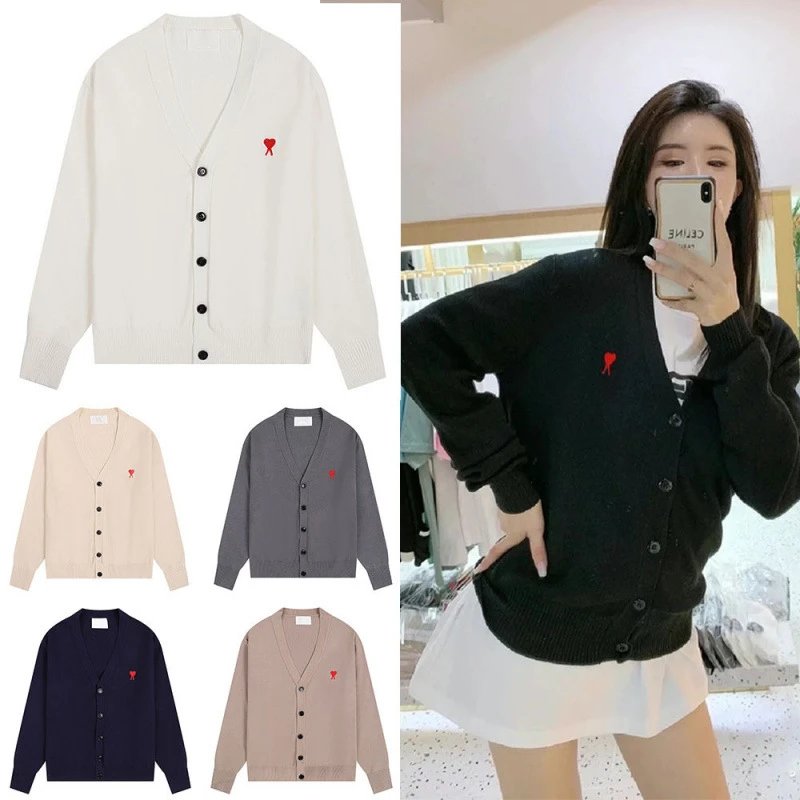 Ami Paris Black V-Neck Cardigan