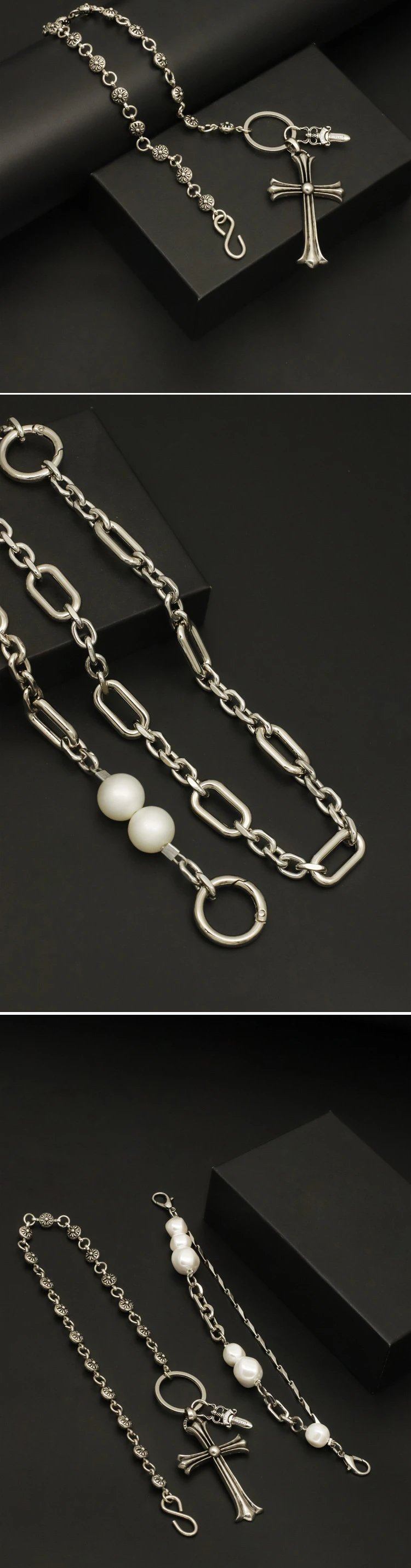 Silver Floral Link Chain Strap for Handbags - 8