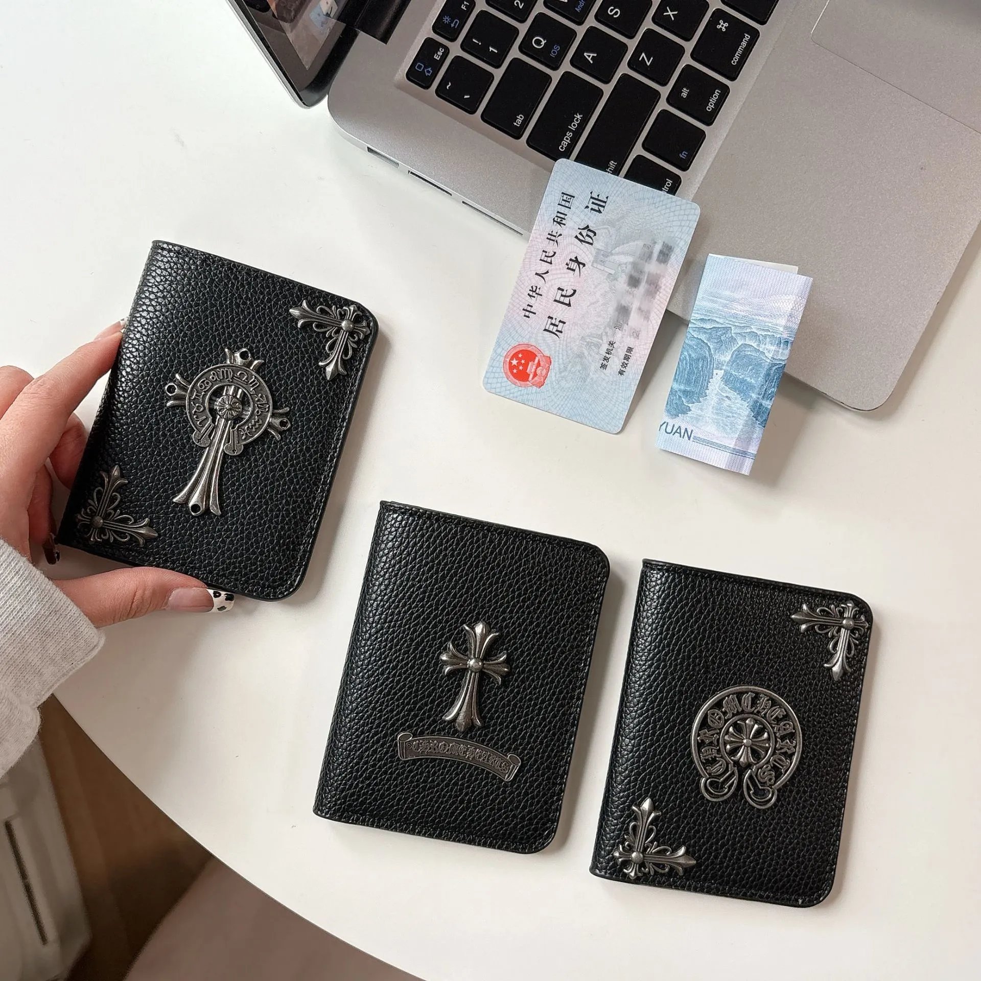 Black Leather Wallet with Cross Design
