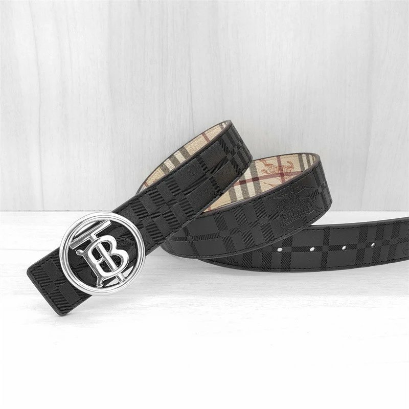 Burberry TB Monogram Check Leather Belt Black - 1