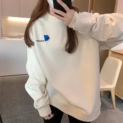 Design Oversized Crewneck Sweatshirt Beige Hoodie - 1
