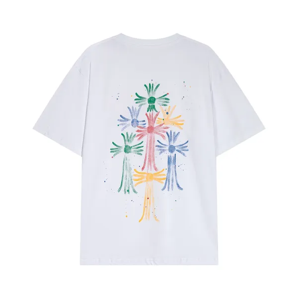 Design Abstract Floral Print Oversized White T-Shirt - 1