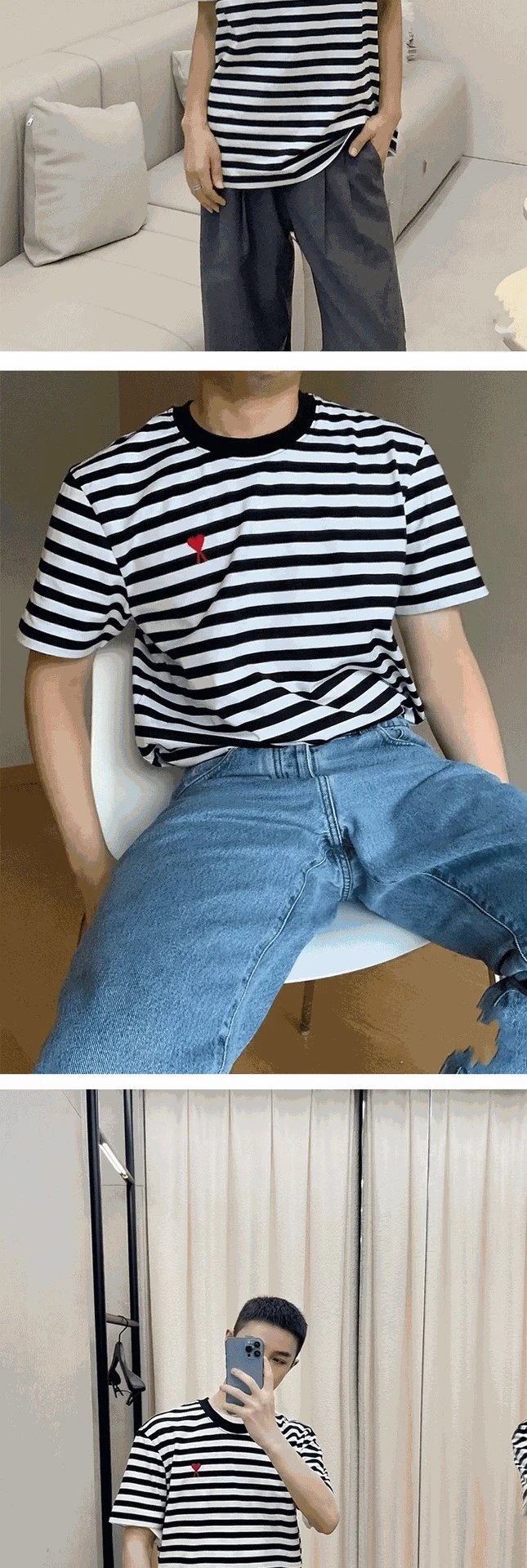 AMI Small Heart Striped T-Shirt photo 6