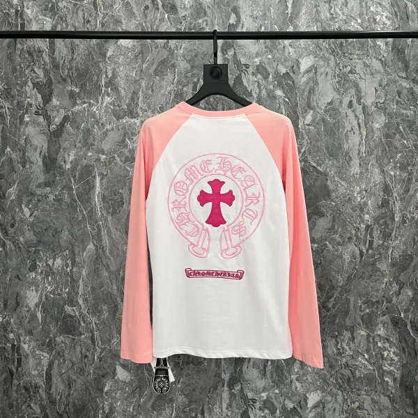 Chrome Hearts Cross Logo Raglan Long-Sleeve T-Shirt Pink and White - 1