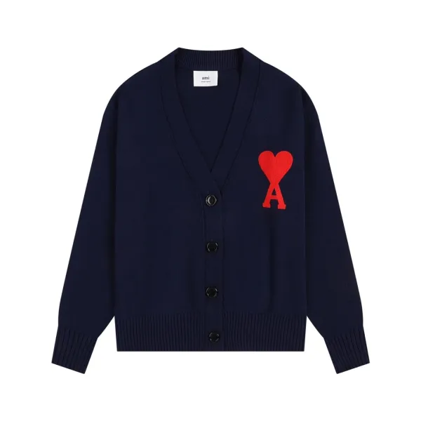 Ami Paris Heart Logo Navy Cardigan - 1