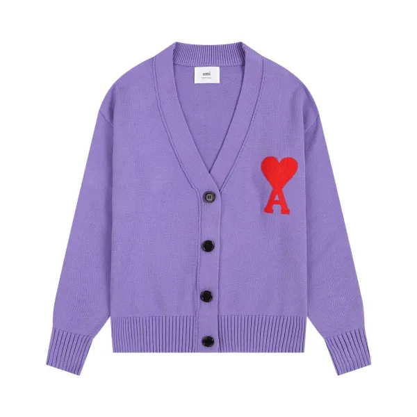 Ami Paris Heart Logo Cardigan Purple - 1