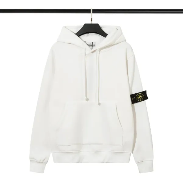 Stone Island White Hoodie with Compass Patch - 1