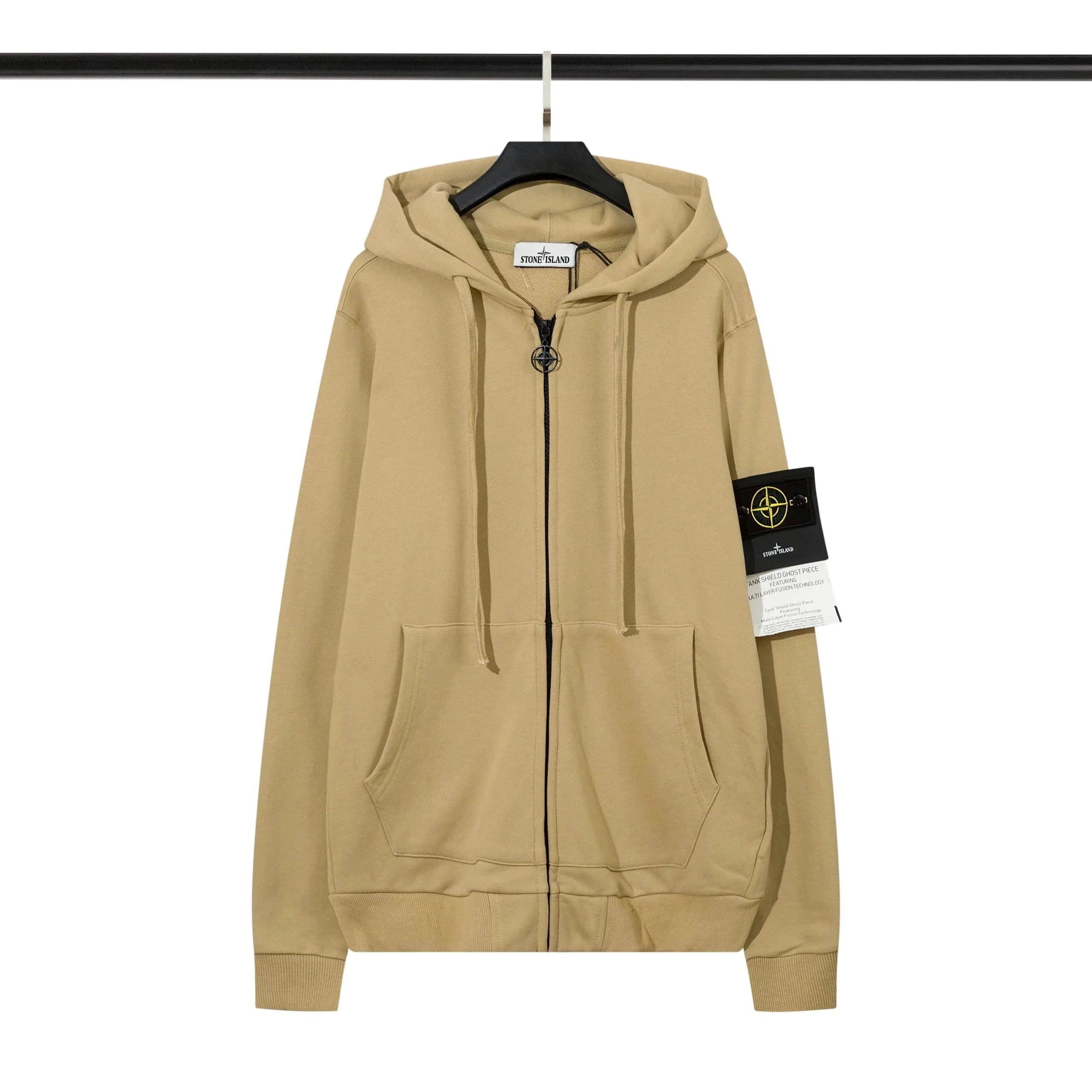 Stone Island Tank Shield Ghost Piece Beige Full-Zip Hoodie