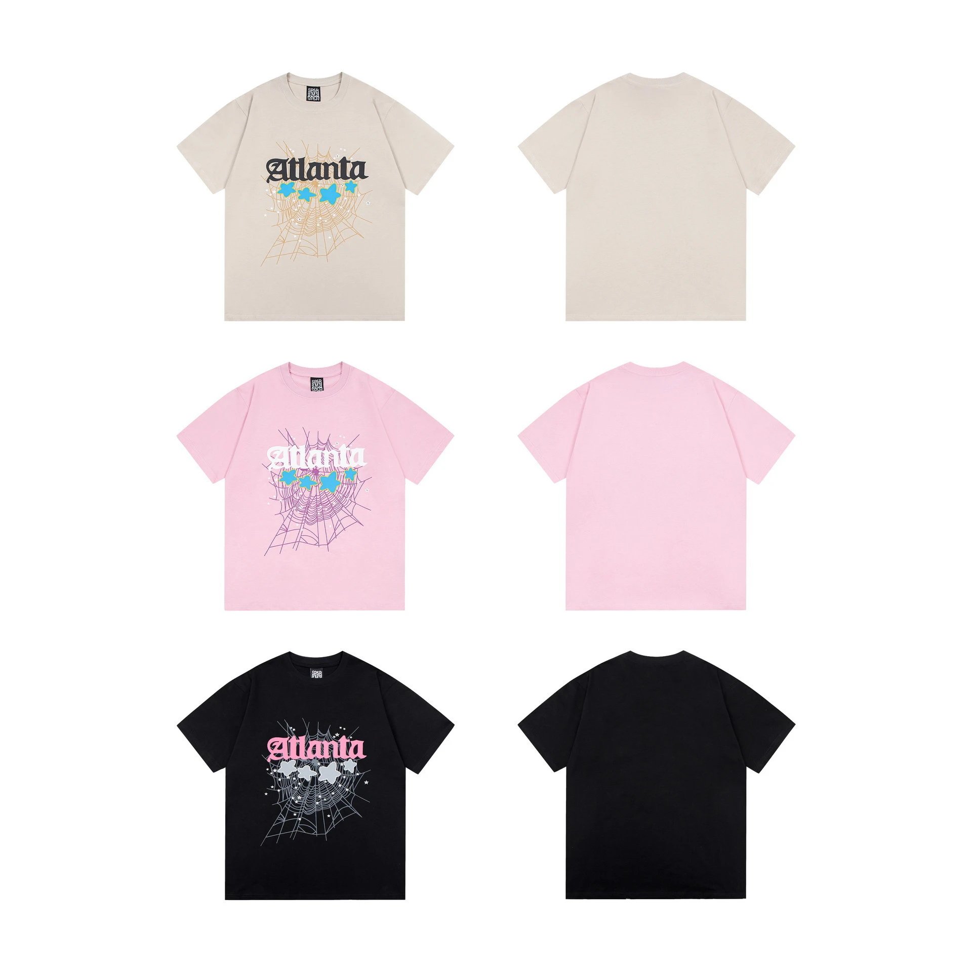 Atlanta Web Print T-Shirt in Beige, Pink, and Black