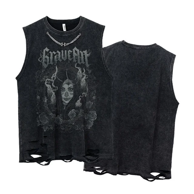 Unbranded Vests GLBX608 Washed Distressed Graphic Sleeveless Vest product detail image 1