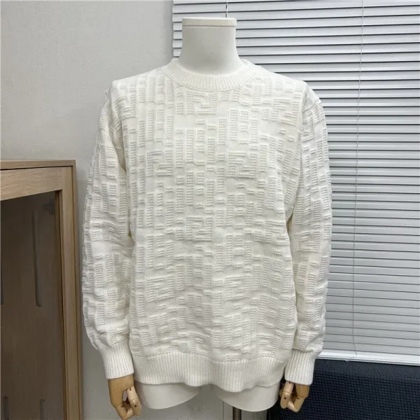 Design Textured Knit Crewneck Sweater White - 1