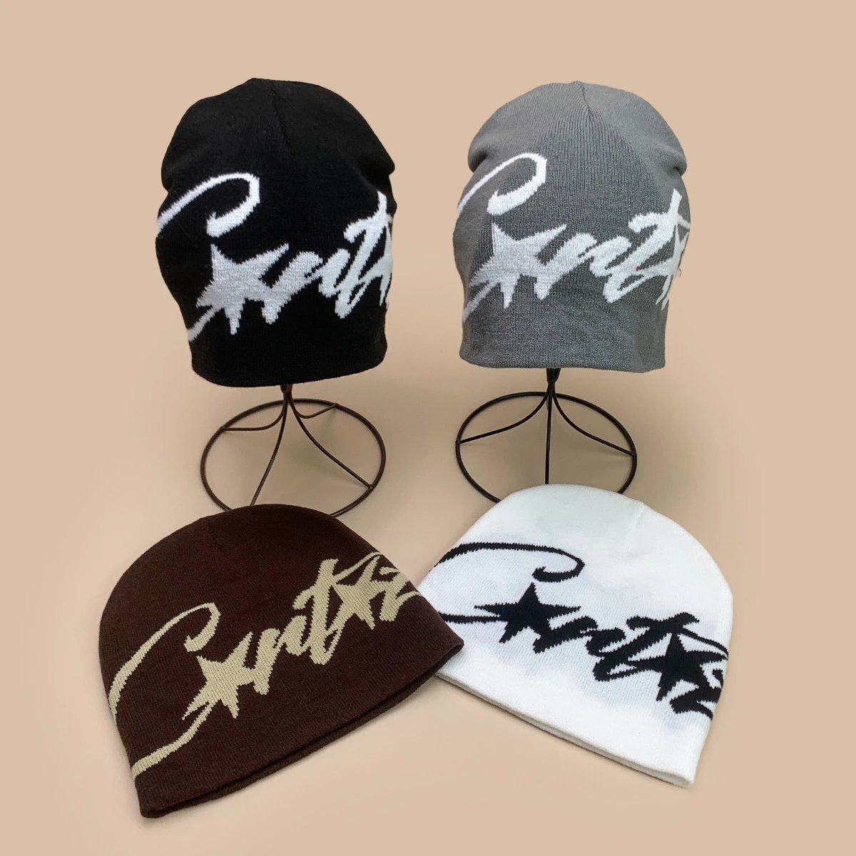 Chitzz Beanie Cap in Black, Grey, Brown, and White