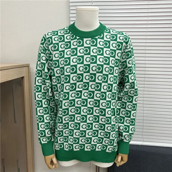 Gucci GG Checkerboard Knit Sweater Green and White - 1