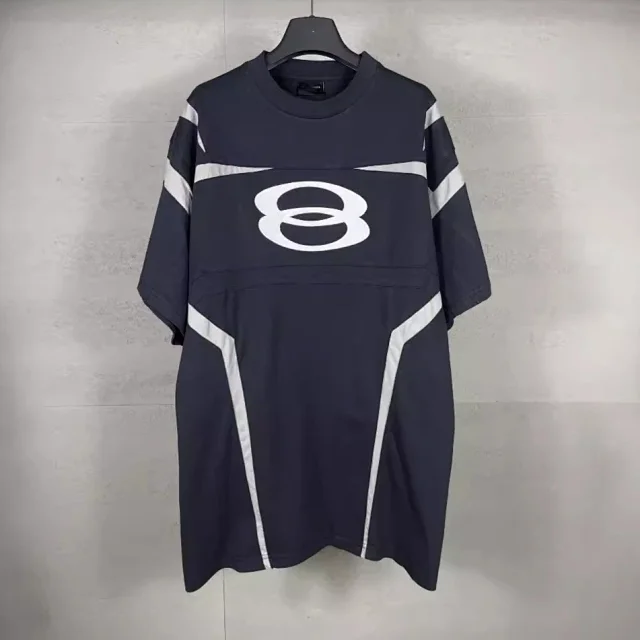 Balenciaga T-Shirts Oversized layered-effect logo T-shirt with contrast stripe panels product detail image 1