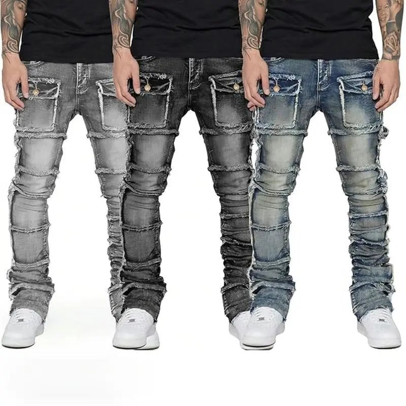 Distressed Ripped Patchwork Je