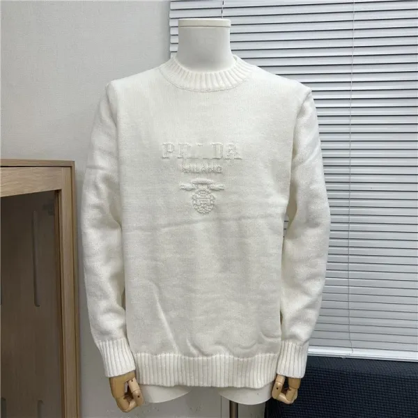 Prada Embroidered Logo Crewneck Sweater White - 1