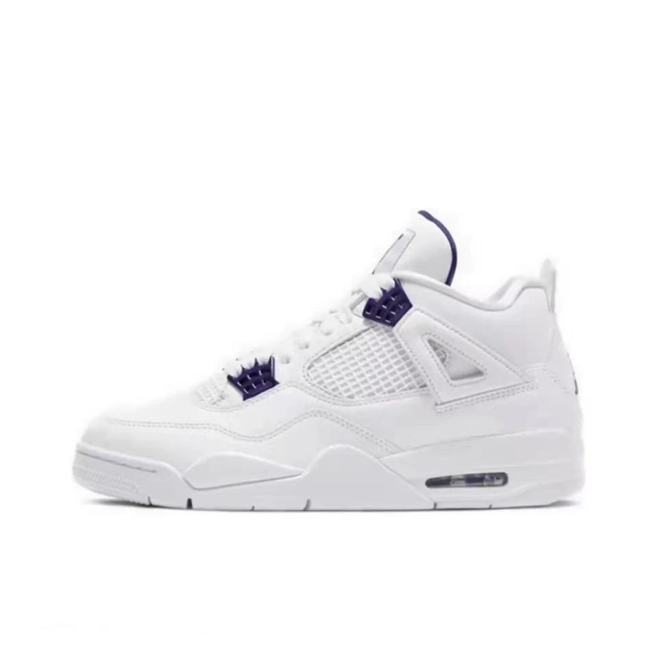 AJ4- White Purple Buckle