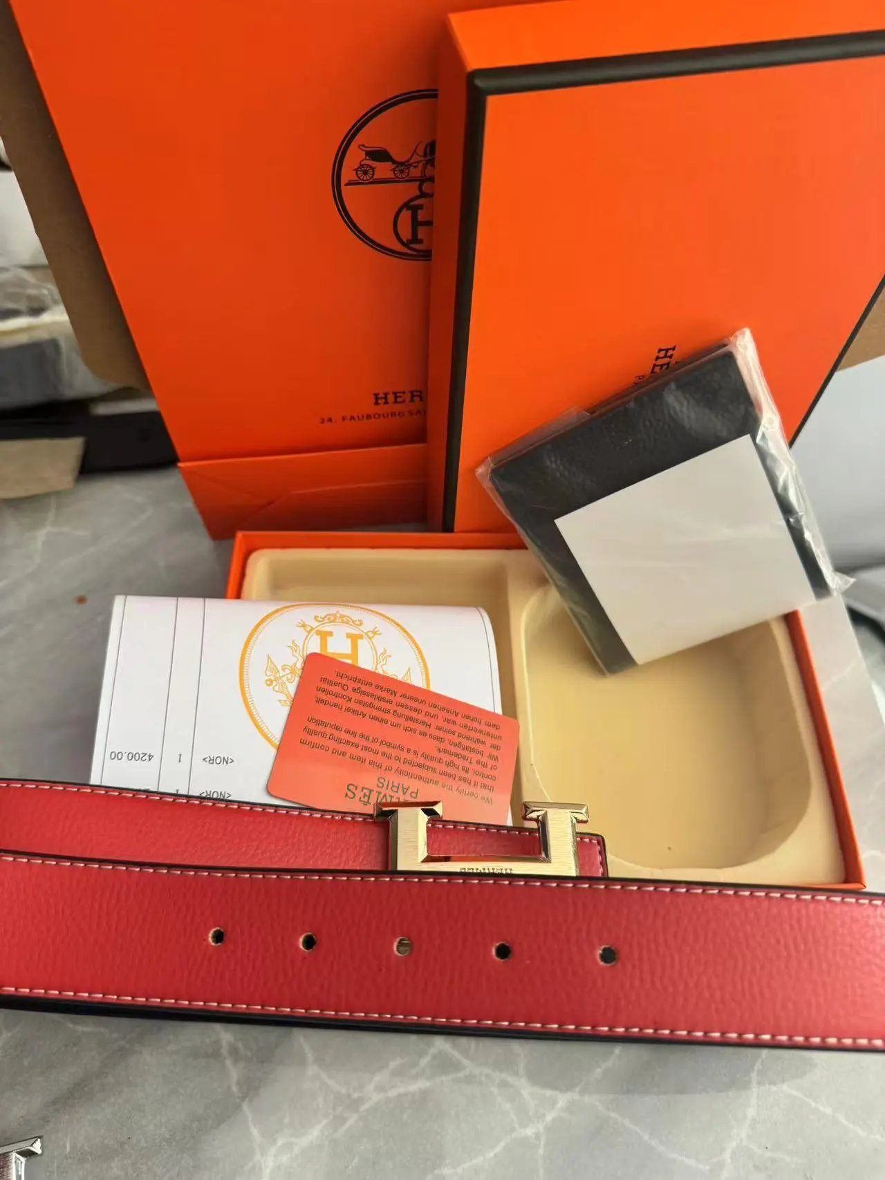 Red H Gold Buckle Set