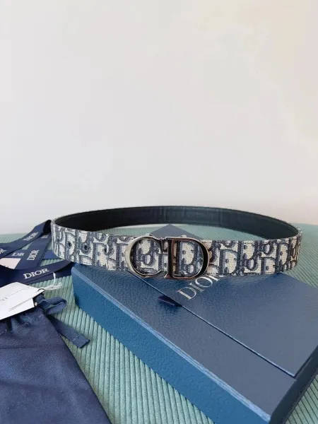 Dior Oblique Canvas Belt Navy Blue - 1