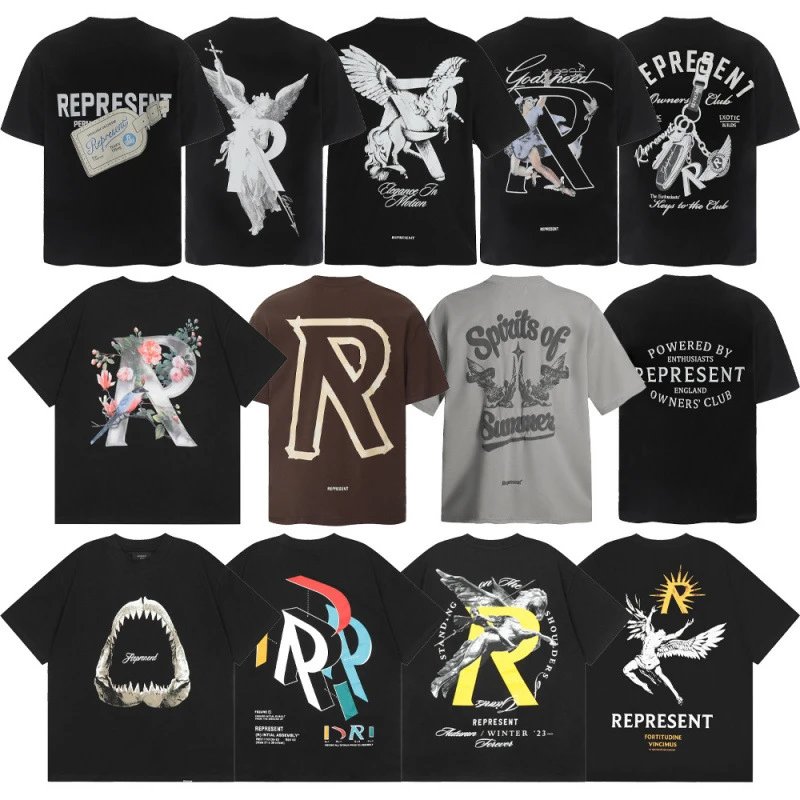 Classic represent Letter Print Unisex Loose Casual Cotton Short Sleeve T-Shirt Cross-Border Trendy