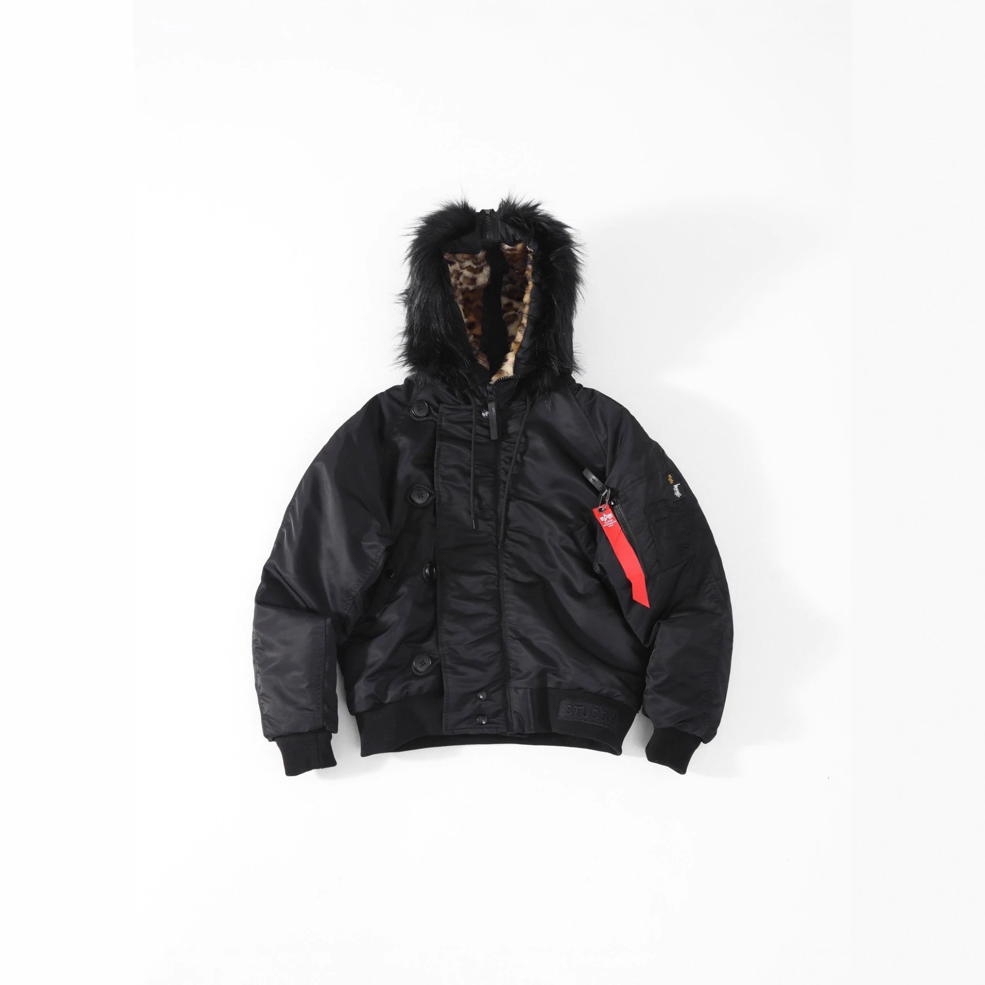 Short Parka Coat with Snakeskin Lining and Fur Collar