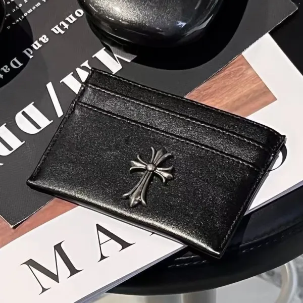 Design Card Holder Black Leather Wallet with Metal Clasp - 6