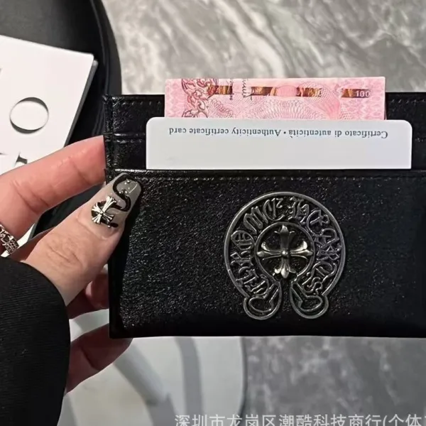 Design Card Holder Black Leather Wallet with Metal Clasp - 4