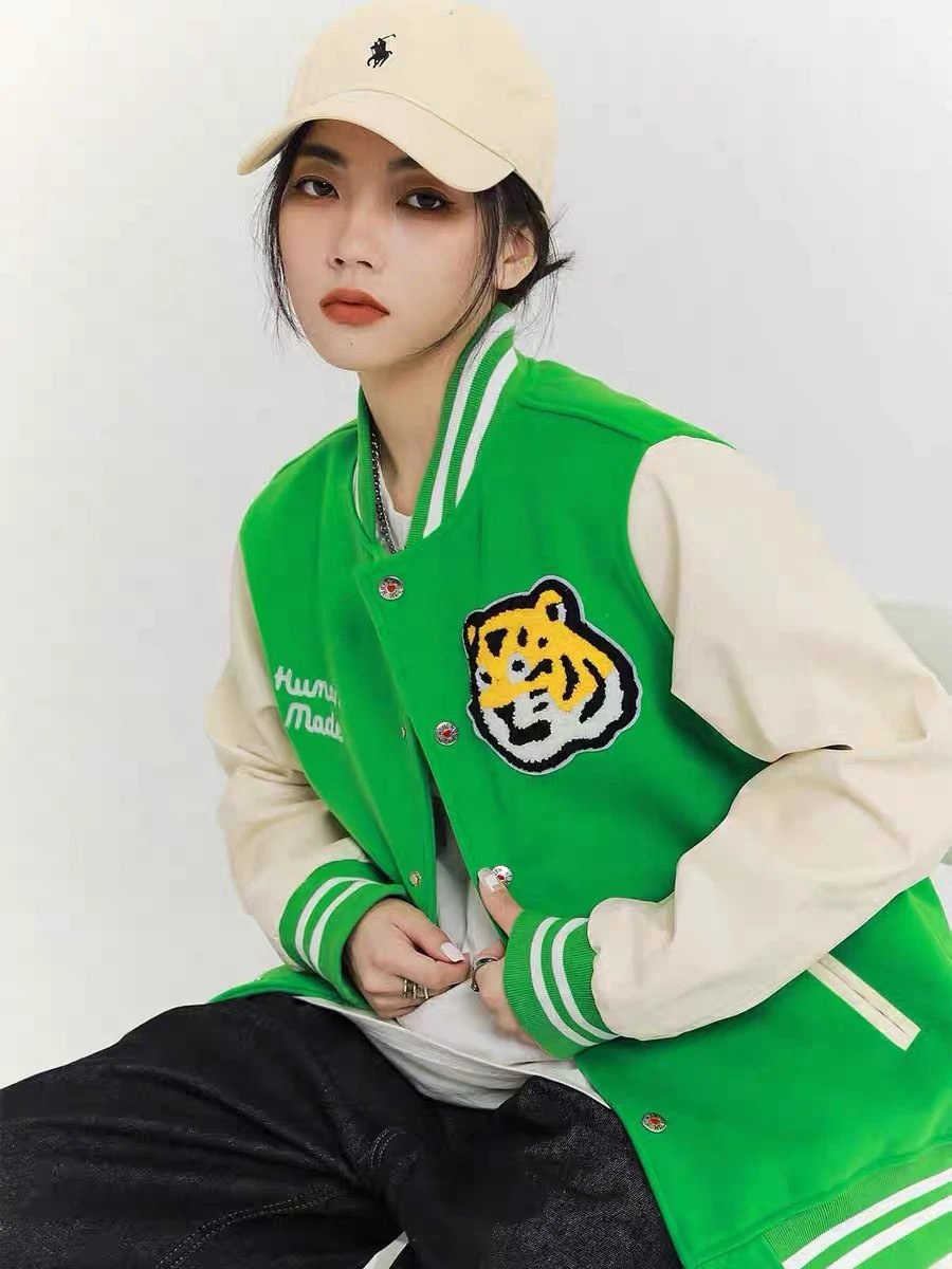 Human Made Tiger Varsity Jacket Green Yellow - 11