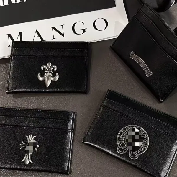 Design Card Holder Black Leather Wallet with Metal Clasp - 7