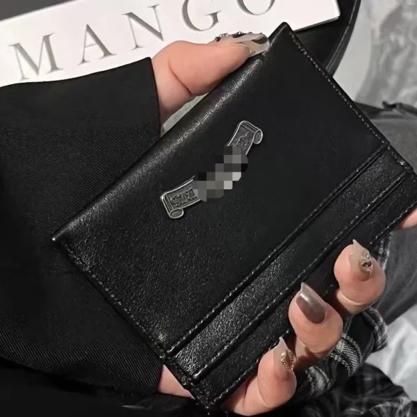 Design Card Holder Black Leather Wallet with Metal Clasp - 3