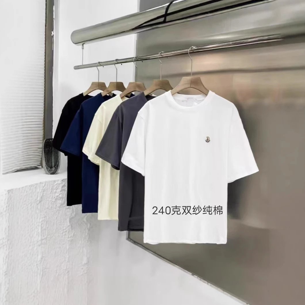 Moncler White ribbed cotton short-sleeve crewneck t-shirt with small embroidered logo on left chest
