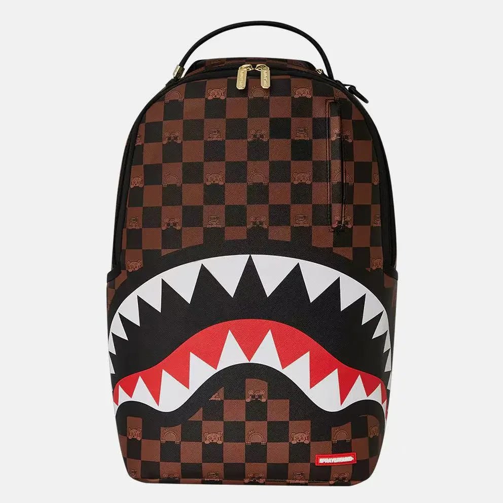 Sprayground Shark Mouth Checkered Brown Backpack - 1
