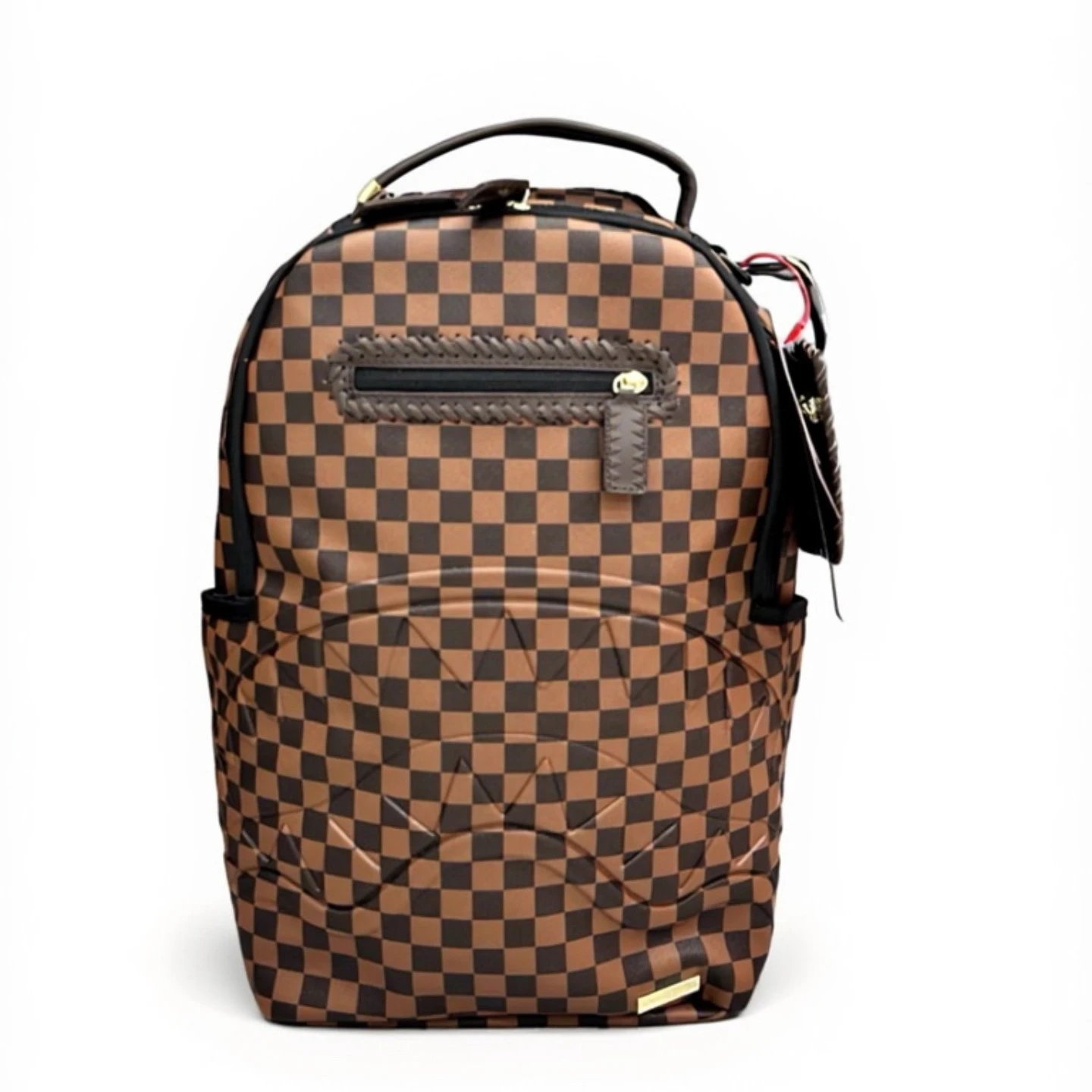 Sprayground Checkerboard Shark Face Backpack Brown - 1