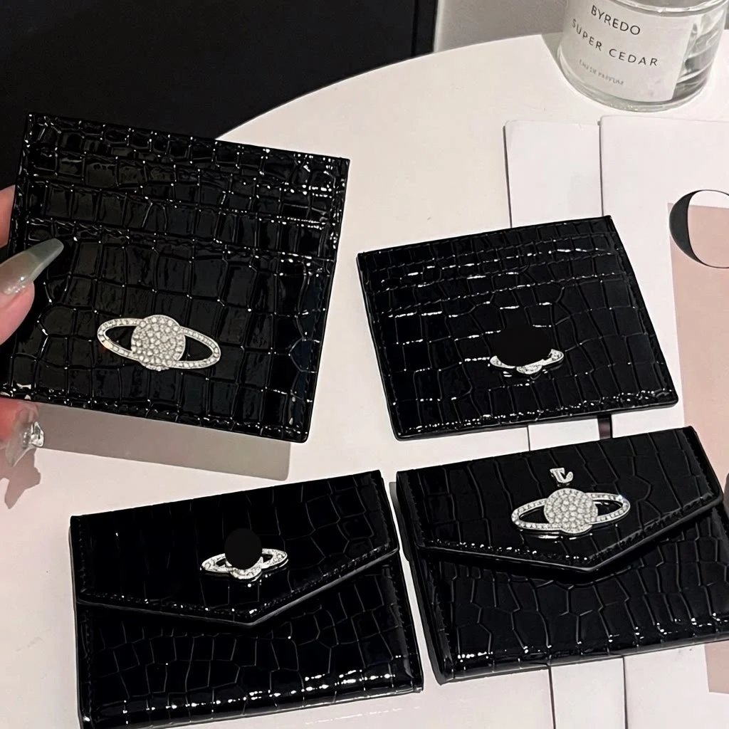 Crocodile Texture Black Rhinestone Planet Card Holder