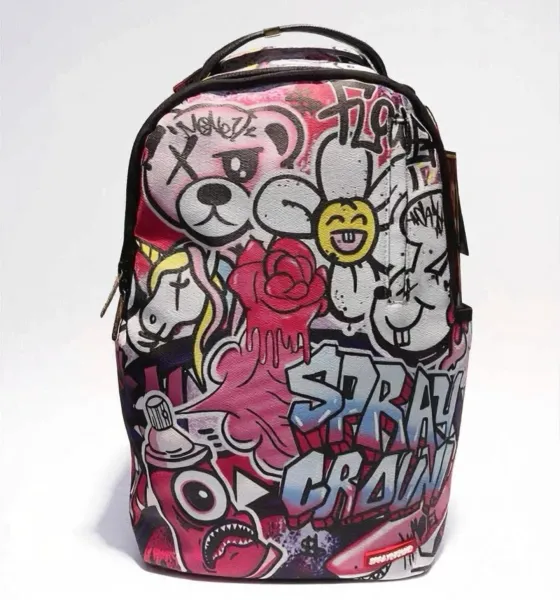 Sprayground Graffiti Bear Pink Multicolor Backpack - 1