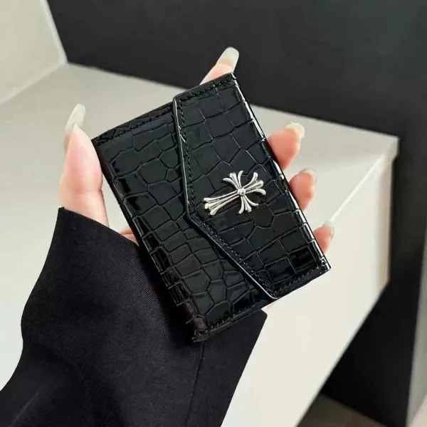 Chrome Hearts Croc-Embossed Card Holder Black Wallet - 1