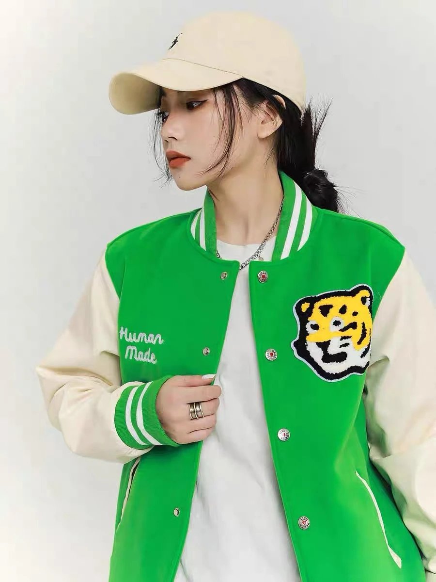 Human Made Tiger Varsity Jacket Green Yellow - 12