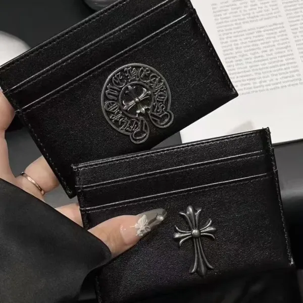 Design Card Holder Black Leather Wallet with Metal Clasp - 5