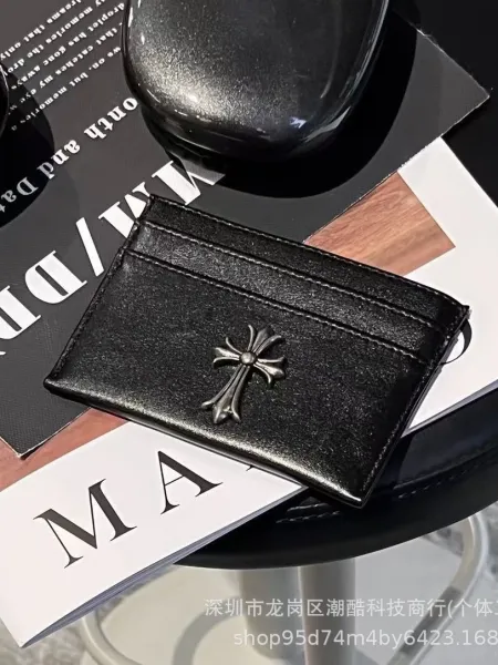 Design Card Holder Black Leather Wallet with Metal Clasp - 10