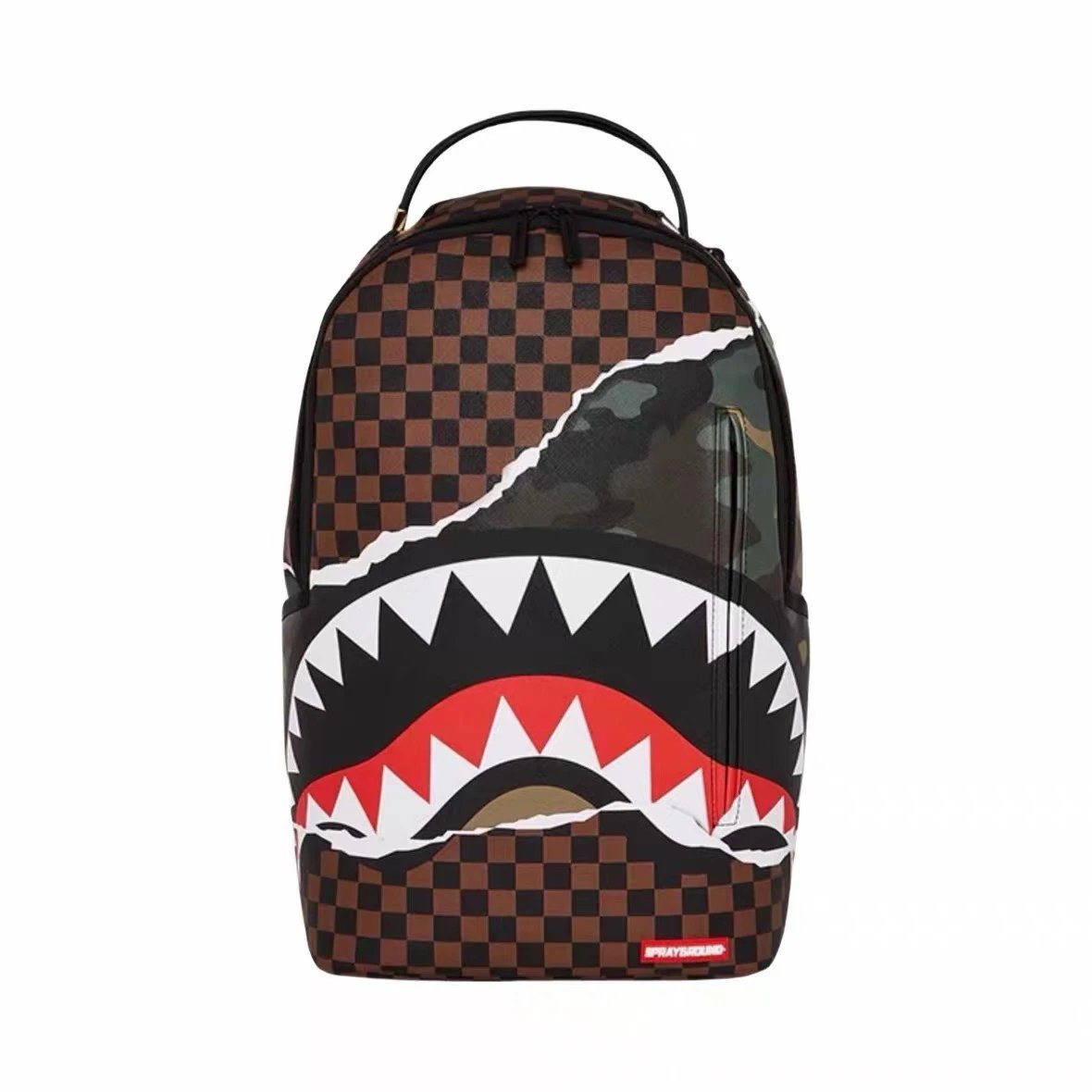 Sprayground Shark Mouth Checkered Brown Backpack - 1