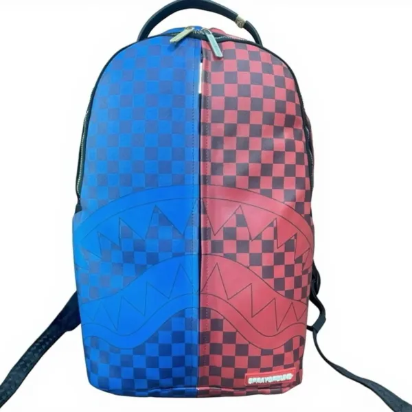 Sprayground Shark Split Checkerboard Blue Red Backpack - 1